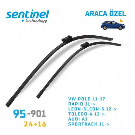 Araca Özel Silecek Takımı Vw Polo 11-17, Rapıd 11->, Leon-3leon-3 12->, Toledo-4 12->, Audı A1, Sportback 11->,  24" 16" 95-901